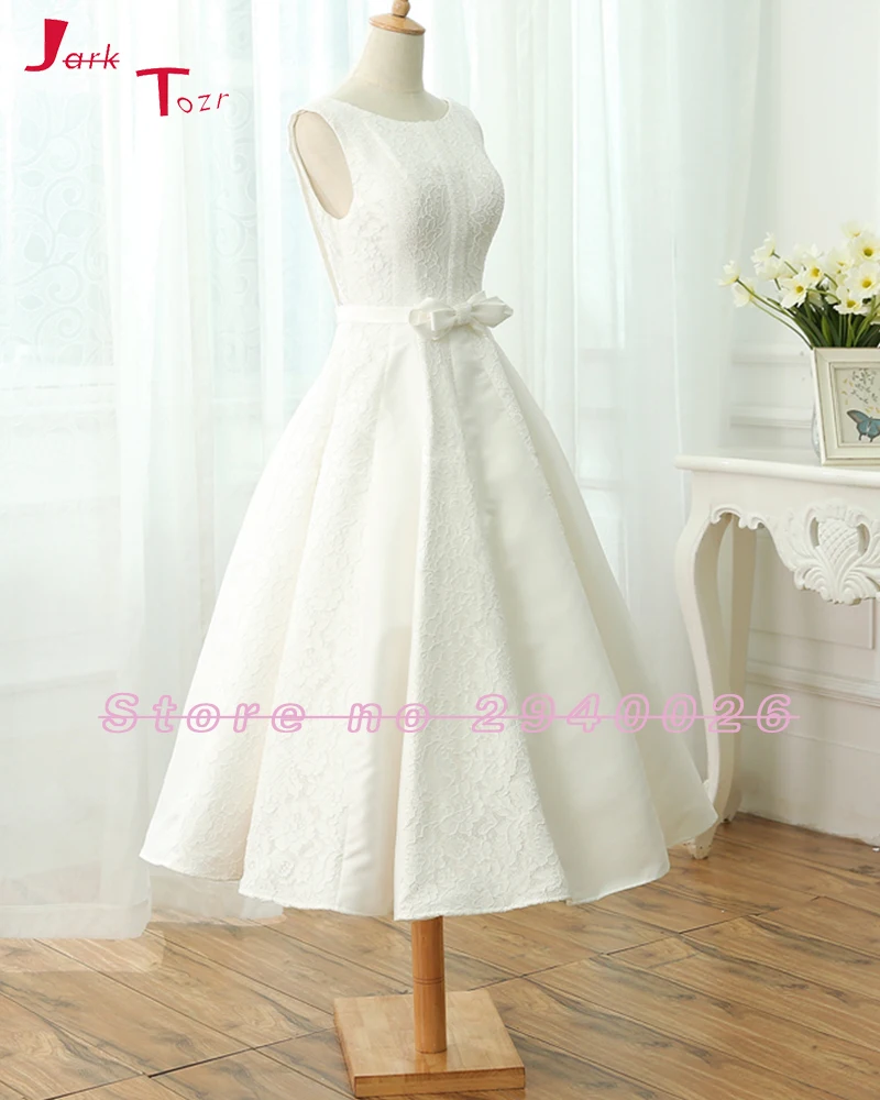 Jark Tozr Белое кружево Свадебные платья А 2019 лук талии до колена Robe de Mariage Роскошные