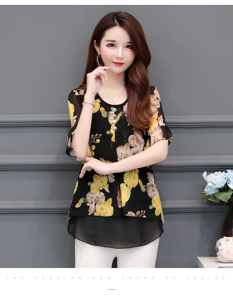 Blusas mujer de moda шифоновая блузка с цветочным принтом женские топы camisas mujer chemisier femme Женские топы и блузки
