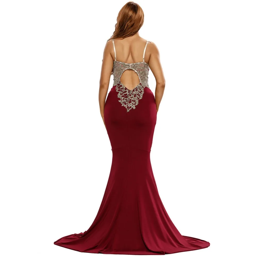 Сексуальная Спинки Русалка Длинные Вечерние Платья с Вырезом Кружева Аппликации