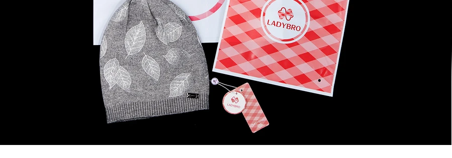 Ladybro зимние шапки для женщин, женская шапка бини, лыжные шапочки с листьями, повседневная женская теплая вязаная шапка, Женская шерстяная шапка