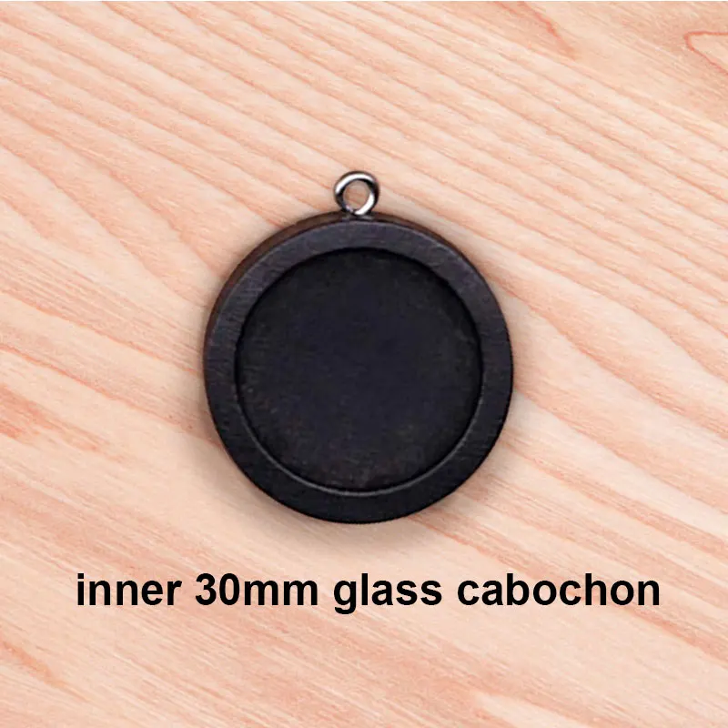 black-30mm 10pcs Inner size 12mm/20mm/25mm Wood Color Round leaf Wood Cabochon Base Setting Charms Pendant Necklace Earrings Findings - Окраска металла: black-30mm