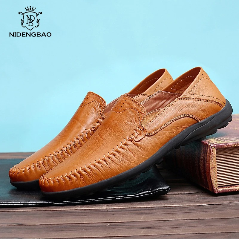 Peas Shoes Men Casual Genuine Leather Autumn Slip on Loafers Large Size 47 Man Footwear Light Flat Soft Lazy Shoe Zapatos Hombre | Обувь