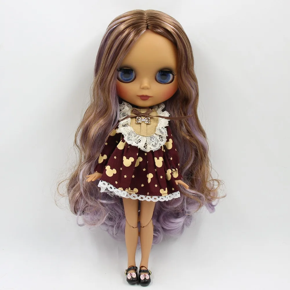 Ледяной DBS Blyth кукла 1/6 bjd совместное тело темная кожа матовое лицо коричневые и
