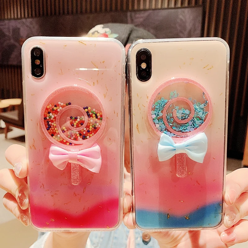 Роскошный чехол для Iphone X Xs Max 7 8plus 6s Xr с блестками и бантом мягкий прозрачный из