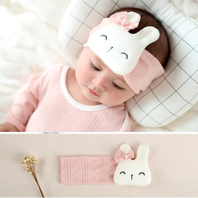Розовый Повязка на голову Bebe для девочек; Зимняя повязка на голову с кроликом для новорожденных; Теплая повязка на голову с героями мультфильмов; повязка на голову; бант для волос; аксессуары; 3 цвета - Цвет: Розовый