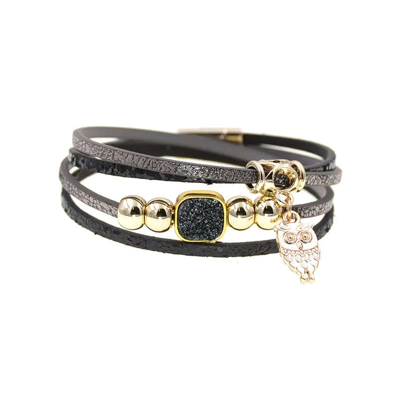 Женский кожаный браслет WELLMORE браслеты с бусинами и совой подарочные в богемном