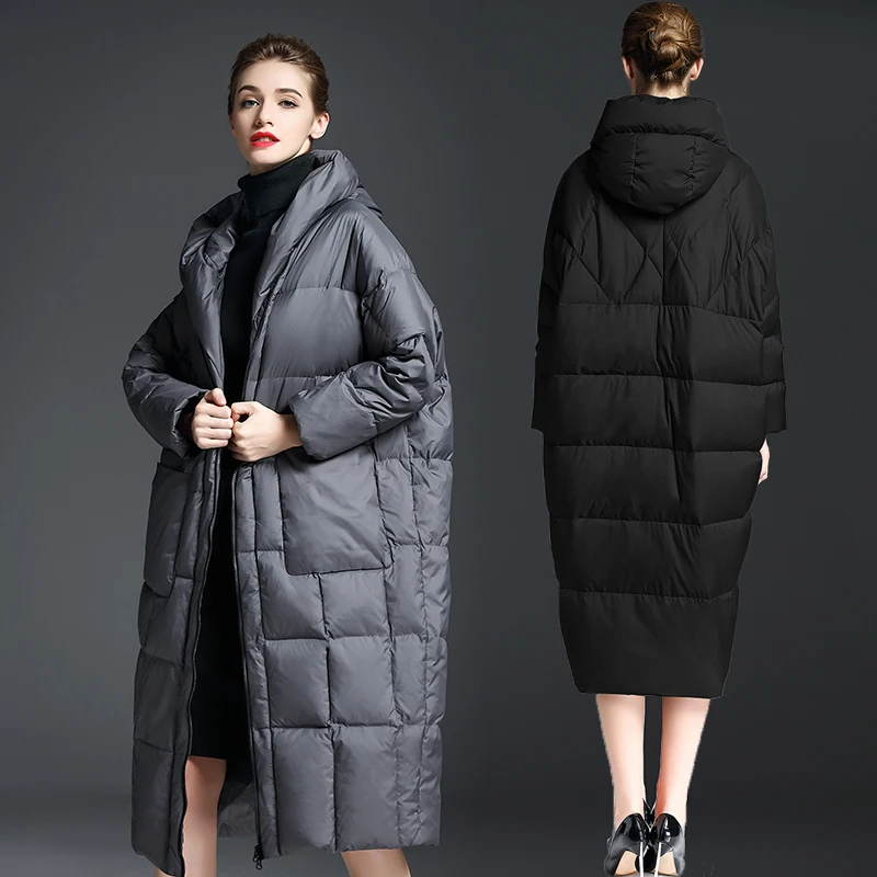 Европейская мода 2017 зимняя куртка для женщин х длинный свободный стиль пуховик с