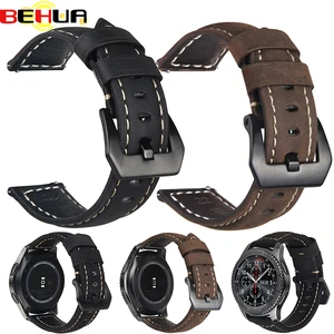 Ремешок для часов из натуральной кожи, 20 мм, 22 мм, Gear S3 S2, для Samsung Galaxy 42 мм46 мм, active, для Amazfit Stratos 2, 2S, браслет