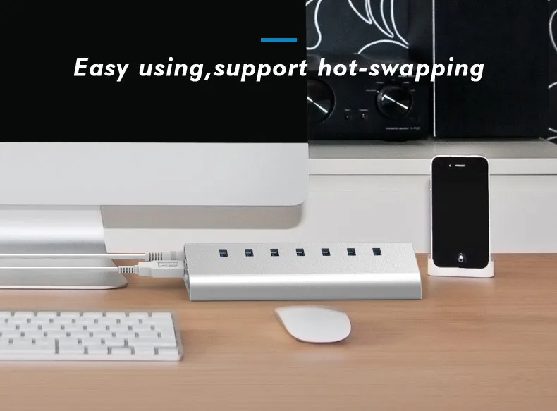 5 Гбит/с быстрая скорость Серебряный алюминий 7 портов USB 3,0 серия usb-хаб высокоскоростной портативный алюминиевый usb-хаб сплиттер blueendless