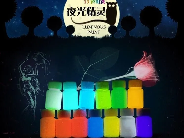 13 Colors Acrylic Paint Glow In The Dark Gold Glowing Paint Luminous Pigment Fluorescent Powder Painting  20ml