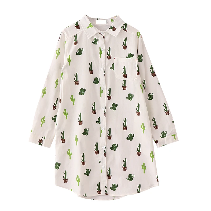 Autumn Forest Department Long Sleeve Women Shirts Lapel Loose Cartoon Female Print Cotton Blouse Camisas De Mujer |