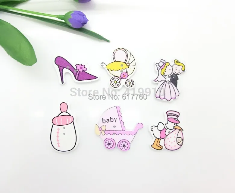 60 шт смешанный 2 отверстия узор комикс дерево шитьё кнопки Scrapbooking 22 37 мм D2372|button