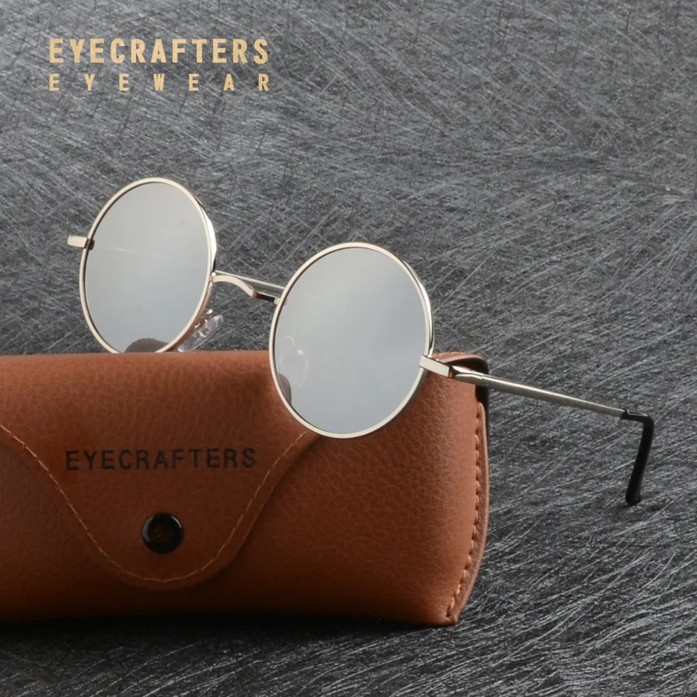 

Eyecrafters Metal Steampunk Round Polarized Sunglasses Mens Womens Silver Mirrored Coating Lens Eyewear Retro Vintage SunGlasses