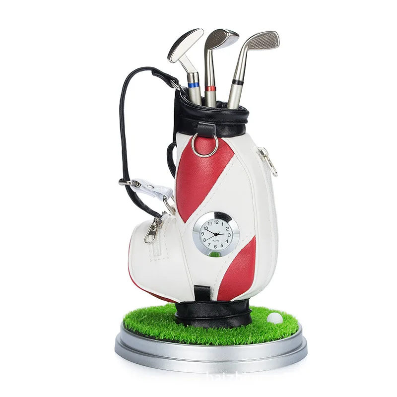 

2 Sets Golf Gift Mini Golf PU Pen Holder Metal Golf Ballpoint Pen Desk Clocks Accessories & School Supplies Decor