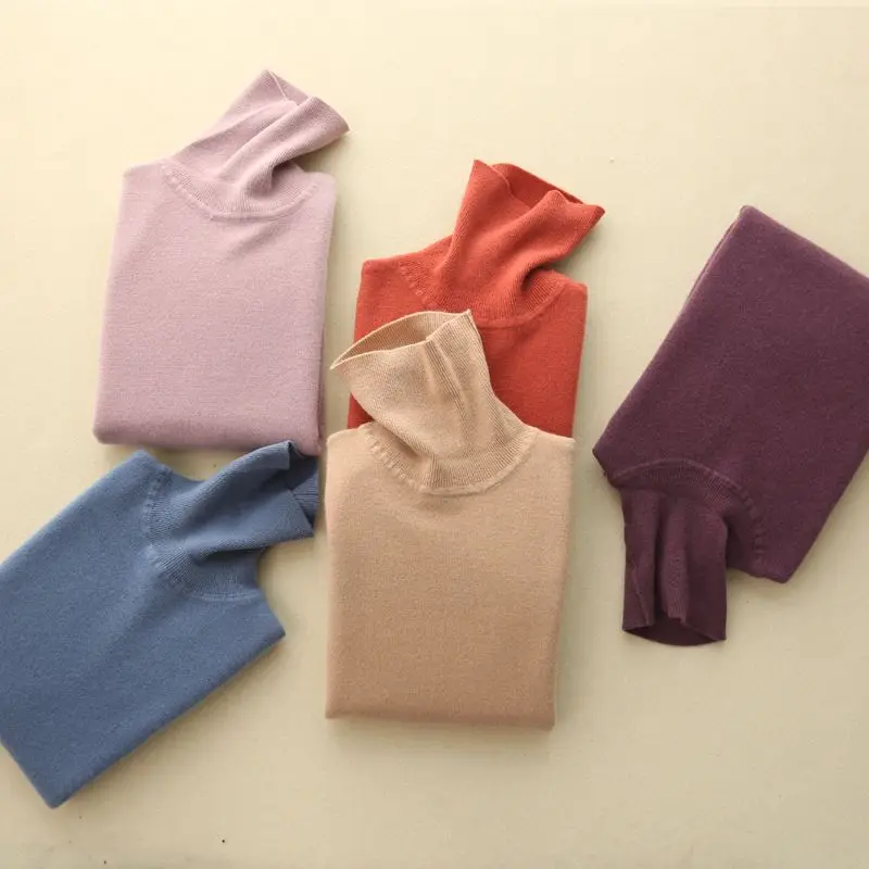 Trend Colors Women 100% Real Merino Wool Turtleneck Pullover Sweater Women's Solid Rib Collar Sweaters Knit Top Female Jumper | Женская
