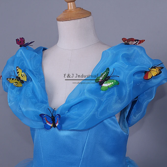 Милое детское платье Золушки голубое принцессы с бабочкой маскарадный костюм