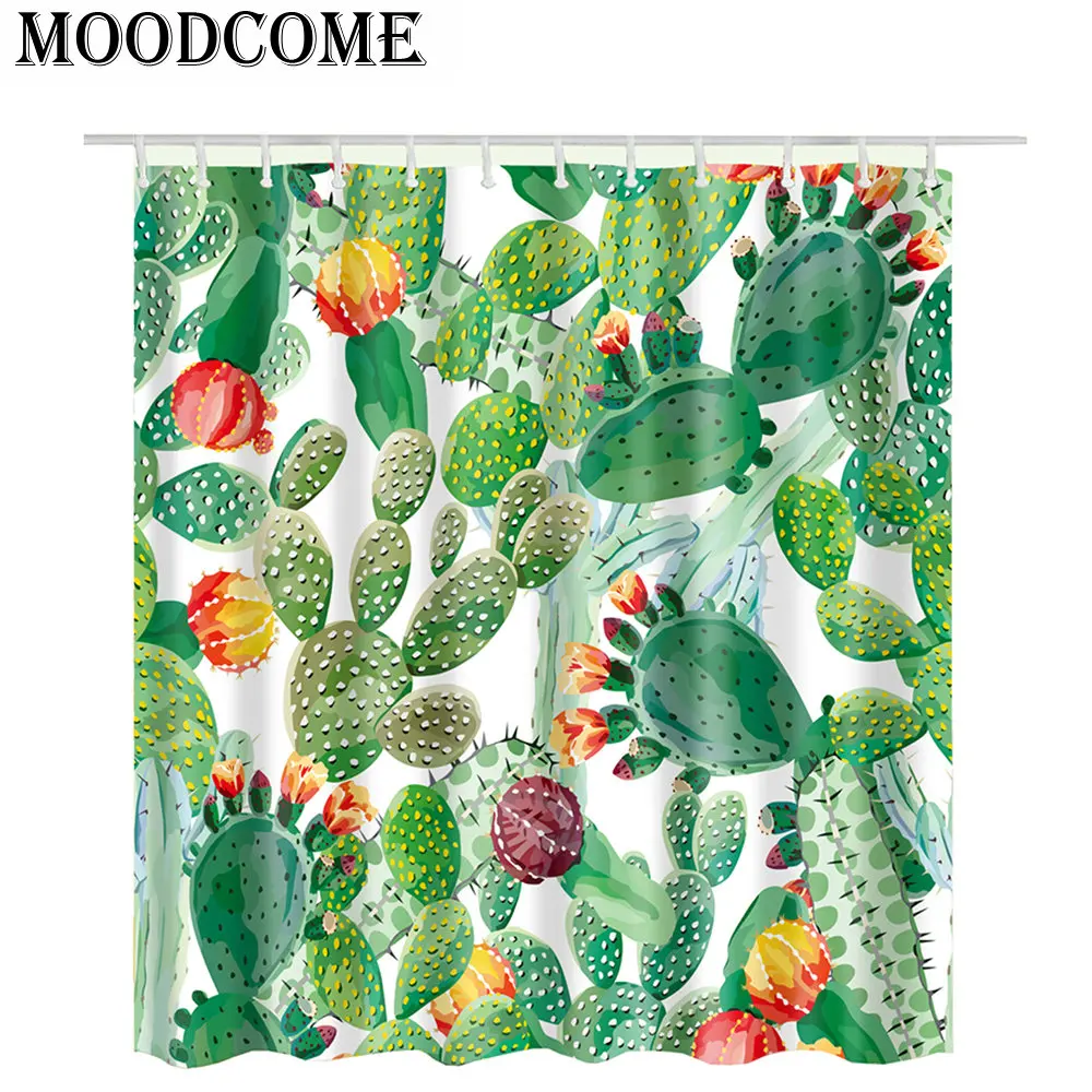 

Cactus Shower Curtain Pink Bathroom Curtain Rideau De Douche Green Succulent Plants Cortina De Ducha Curtain For The Bathroom