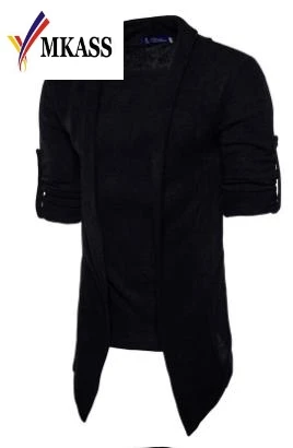 Hot Autumn Fashion Brand Men's Solid Color Long Thin Fake two pieces Cardigan Sweater Cotton Jumpers Men | Мужская одежда