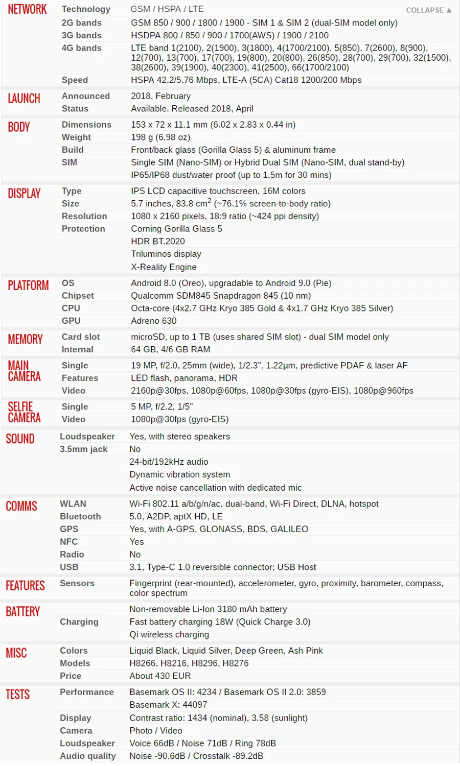 Мобильный телефон Sony Xperia XZ2 H8216, 4G, 5,7 дюймов, 4 Гб ОЗУ, 64 Гб ПЗУ, Восьмиядерный процессор Snapdragon845, камера 19 МП, NFC телефон, 3180 мАч
