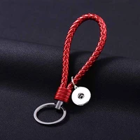 new top popular 025 fashion weave pu leather key chains 18mm snap button keychain jewelry for men women 10 colors keyrings