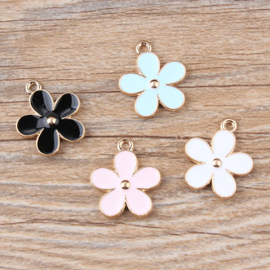 

New 50PCS Oil Drop Colorful Flower DIY Jewelry Bracelet Necklace Pendant Charms Gold Tone Enamel Floating Charm
