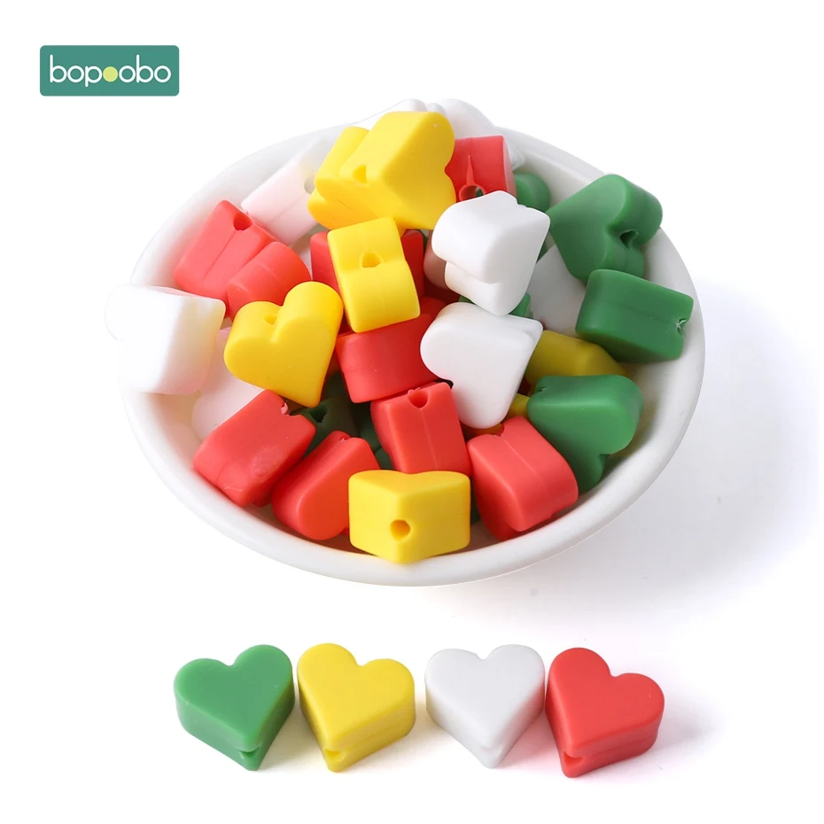 Christmas Heart Bopoobo 40 шт. Силиконовые бусы для прорезывания зубов, Прорезыватель для зубов, аксессуары, пищевая жемчужина, силиконовая звезда, Прорезыватель для зубов, пустышка, изготовление прорезывателей - Цвет: Christmas Heart