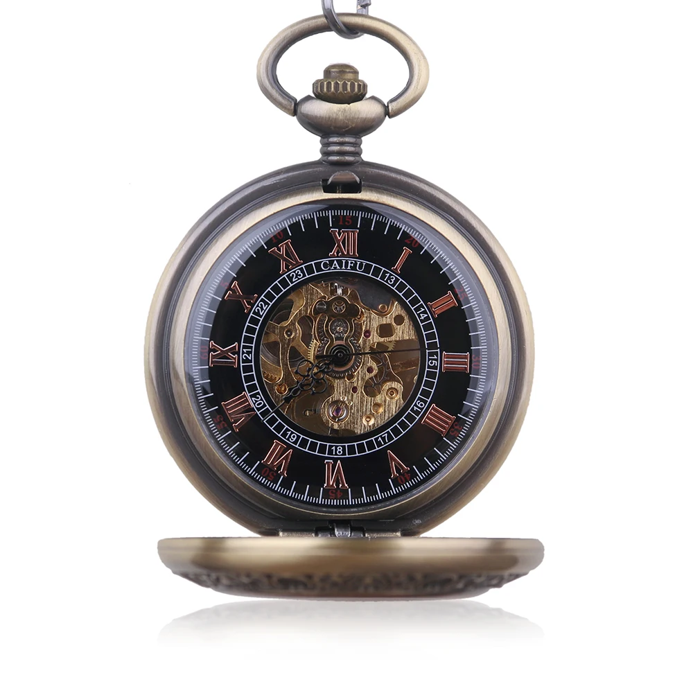 Wood Skeleton Handicraft Vintage Gentleman Mechanical Pocket Watch Antique Steampunk Mens Pendant Accessory Clock Gift