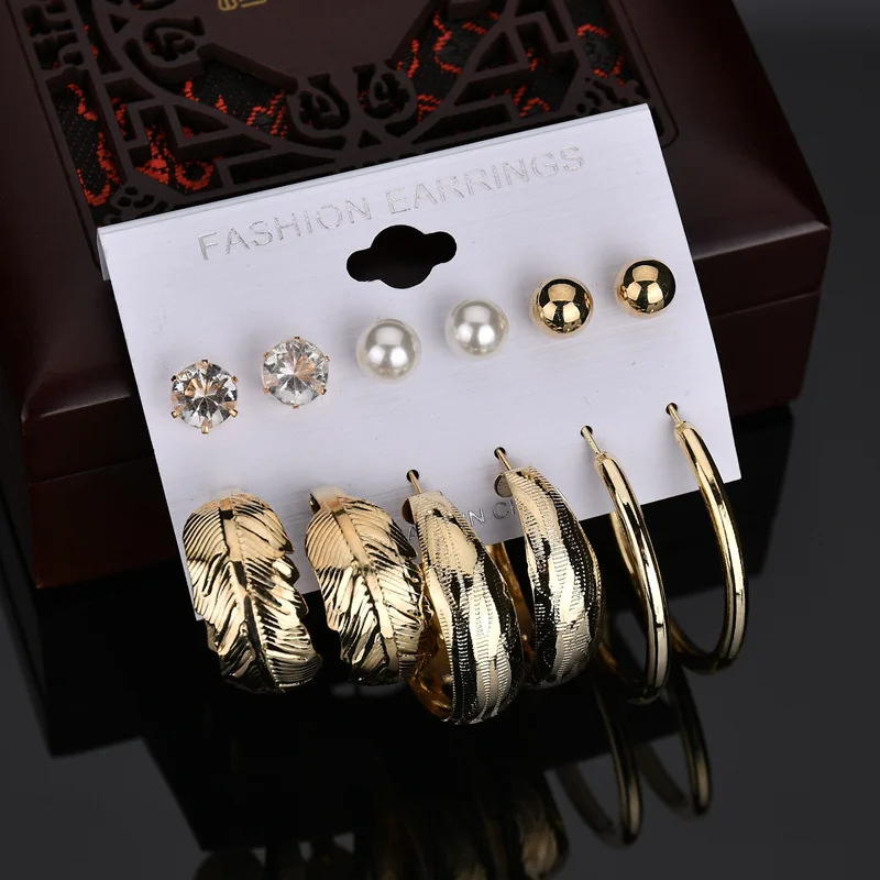 Fashion New 6 Pairs/Set Gold Small Big Circle Hoop Earrings for Women Steampunk Round Earring Sets | Украшения и аксессуары