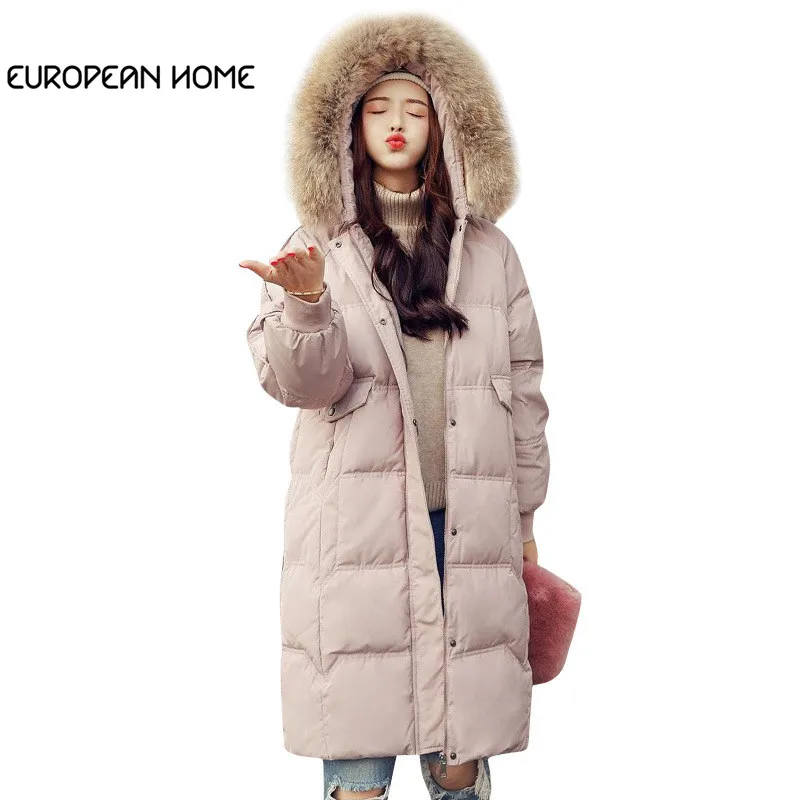 New Parka Winter Down Jacket Woman Hooded Coat Plus Size White Duck Overcoat Big Fur Collar Women Clothes Long coat LQ458 |