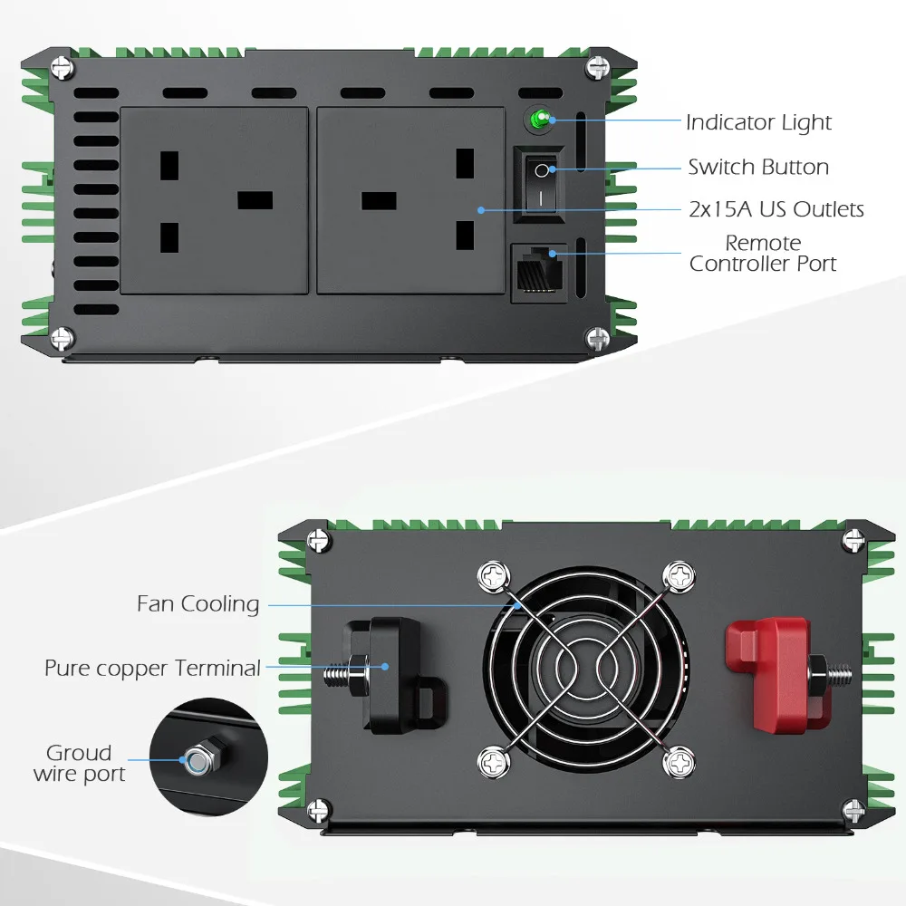 EDECOA 1500 Вт DC 12 В к AC 220 230 в 240 чистая Синусоидальная волна инвертор Великобритания