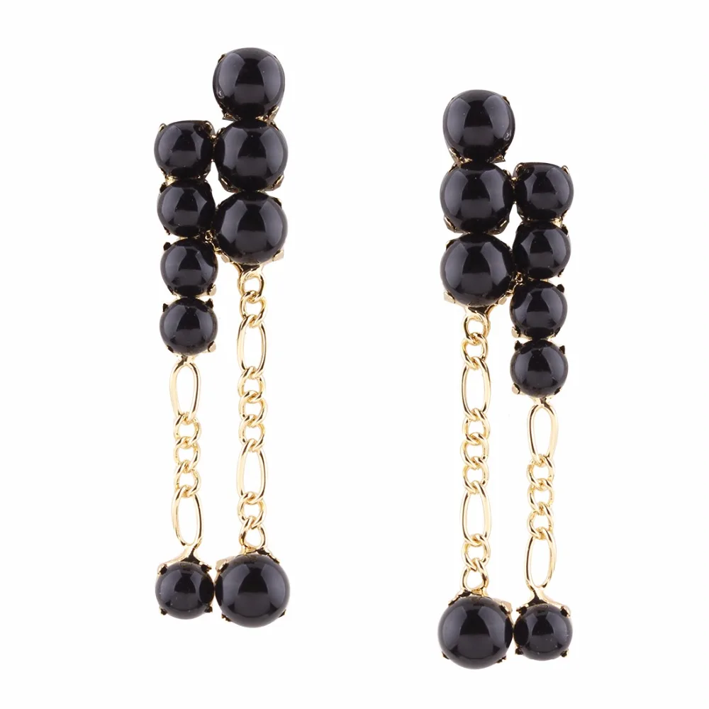 Черный и белый цвета бисер Длинные Висячие серьги для Для женщин бисером мяч ухо