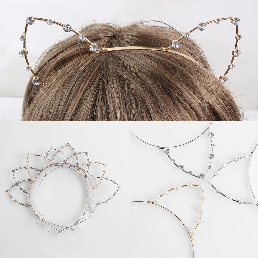 Женская повязка на голову с кошачьими ушками и жемчужинами|fashion hair clip|hair cliphair clip