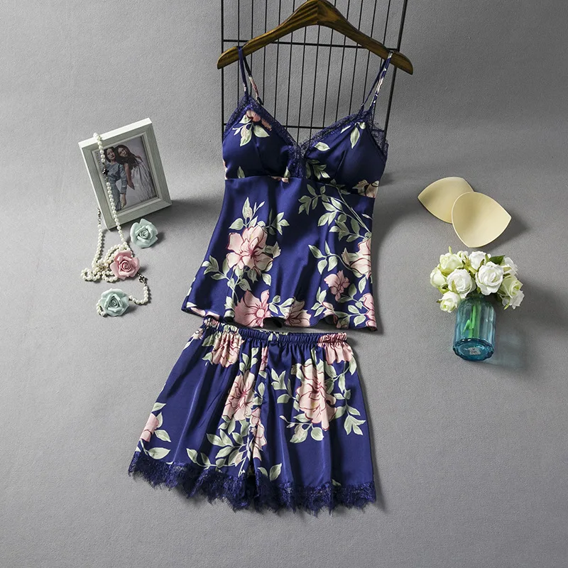 Комплект из двух предметов с кружевной отделкой и принтом женская одежда для сна