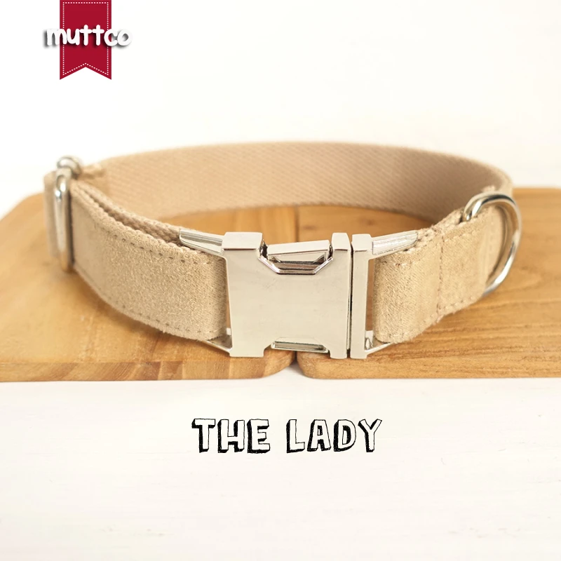 

MUTTCO retailing self-design dog collar THE LADY handmade light brown 5 sizes poly satin and nylon dog collar and leash UDC027