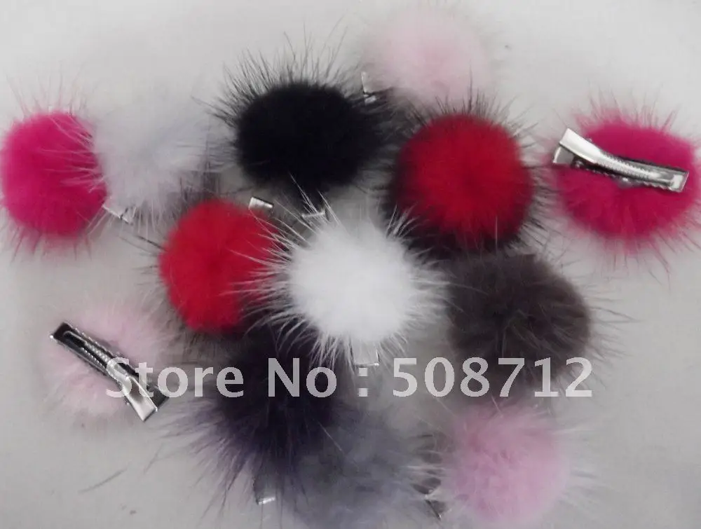 Free shipping!!!! mixed color 30mm mink ball jewelry hair alligator clip