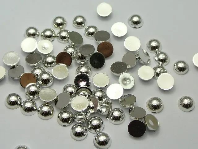 

200 Metallic Silver Colour Flatback Round Half Pearl 8mm Scrapbook Nail Art Craft