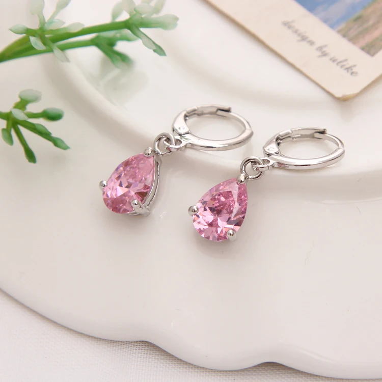 Серьги женские/женские серьги капельки из серебра с розовыми каплями хрусталь