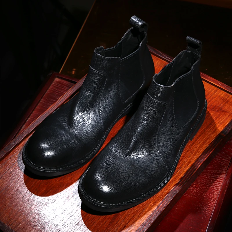 Vintage Style Man Boots Genuine leather Chelsea Booties High top Short Martin |