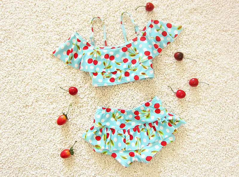 2020 Новый вишня из двух частей детский купальник бикини для девочек купальный
