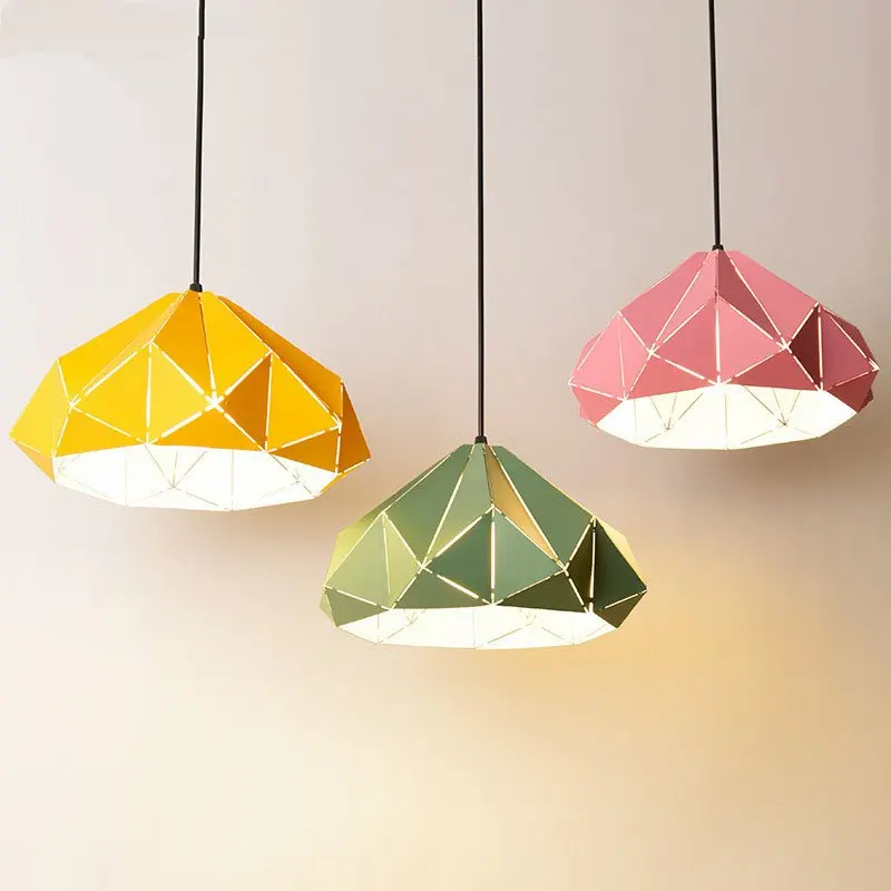 Modern Diamond Pendant Lights Fixtures Nordic design Dining Room Hanging Lamps for living room Led Colorful Lamp Shade Luminaire | Лампы и