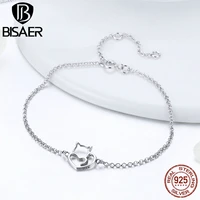 bisaer 925 sterling silver chain link cat simple animal femme bracelets bangles for women pulseira silver 925 jewelry ecb102