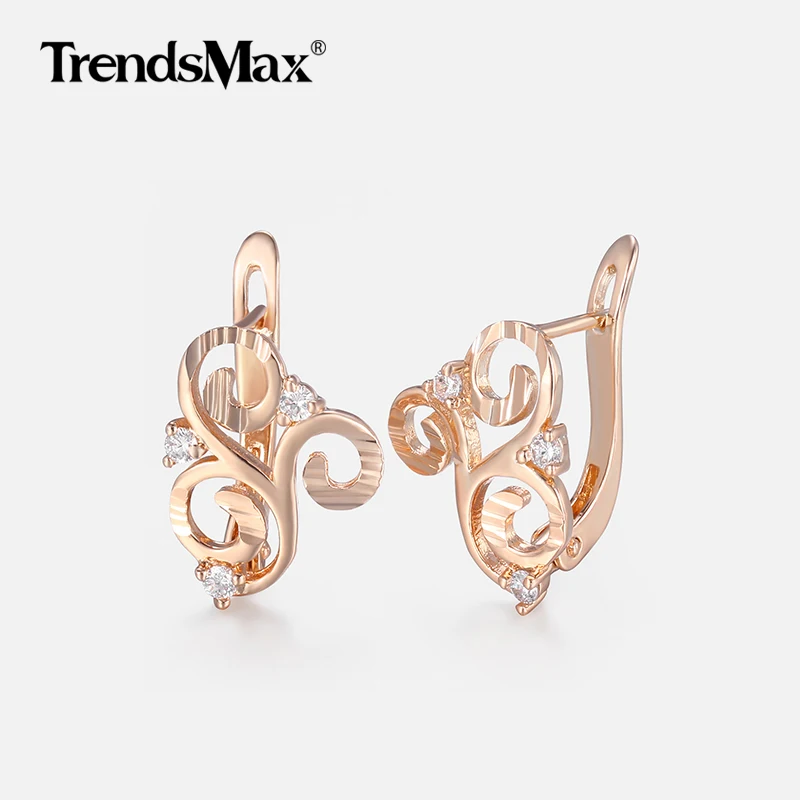 Женские серьги в виде цветка из розового золота 585 пробы с кубическим цирконием