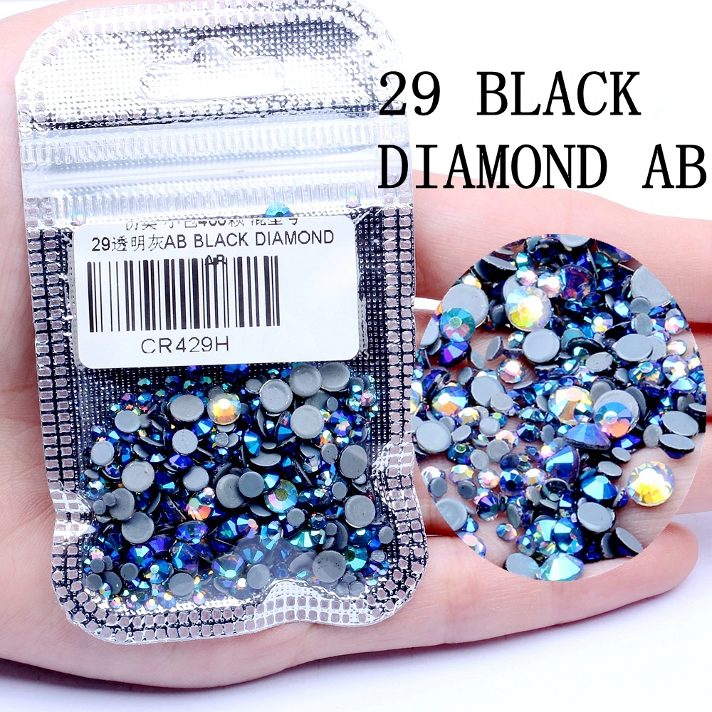 BLACK DIAMOND AB Смешанные размеры 400 шт./упак. все AB Цвета Hotfix Flatback Стразы для ногтей Rhinestoens для дизайна ногтей 3D украшения для ногтей украшение драгоценных камней - Цвет: BLACK DIAMOND AB