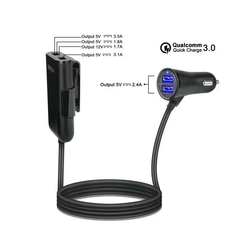 Автомобильный прикуриватель QC3.0 4 порта 2 А 3 1 универсальное быстрое зарядное