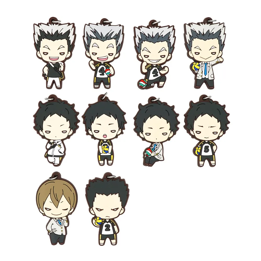 Haikyuu! Аниме ремень Fukurodani Gakuen старшая школа Bokuto Koutarou Akaashi Keiji Konoha Akinori Beaneye резиновый брелок
