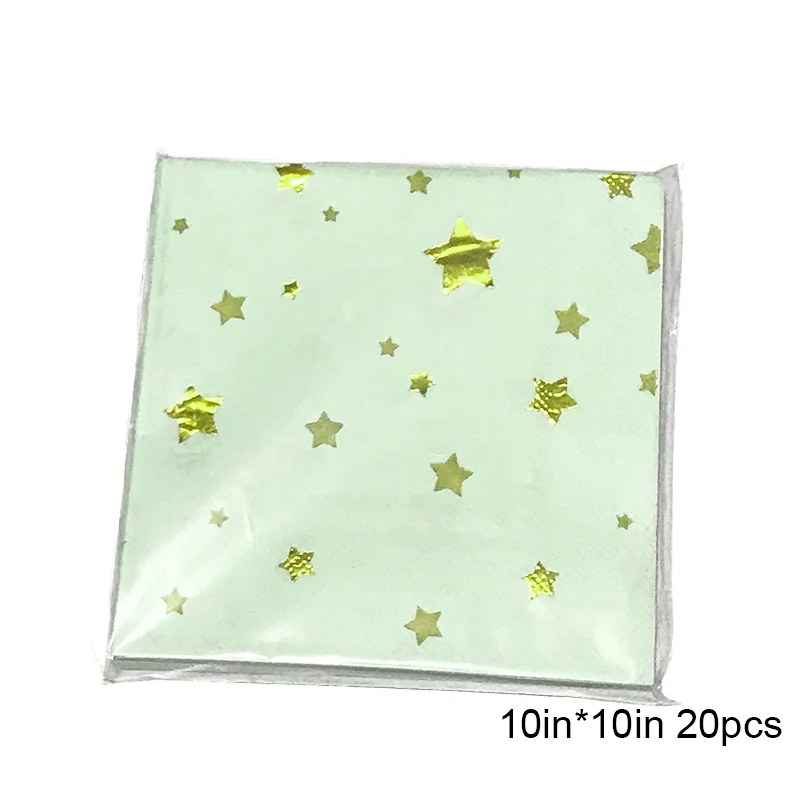 20 pcs napkins Золотая фольга, Звездные принадлежности для свадебной вечеринки, набор посуды, светильник, мятно-зеленая бумага, тарелки, салфетки для стаканчиков для детского душа, декор для крещения - Цвет: 20 pcs napkins