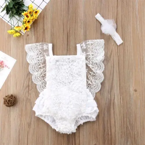 На возраст от 0 до 18 месяцев белый кружевной комбинезон для младенцев маленьких