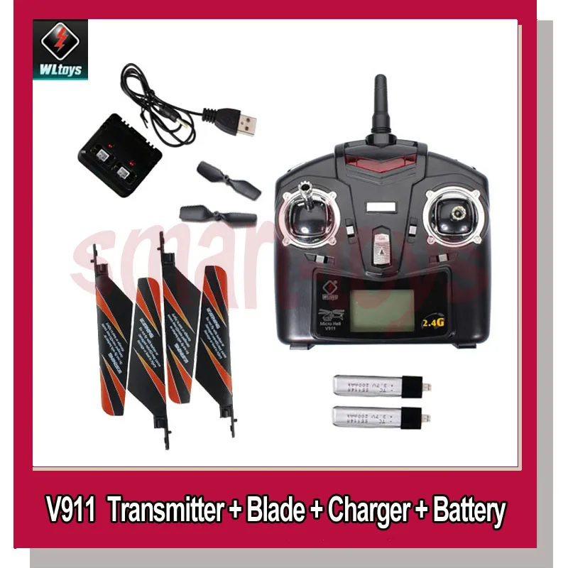New Wltoys V911 Helicopter Spare Parts V911-1 Transmitter Charger 2x Batteries 4x main blades tail blade | Игрушки и хобби