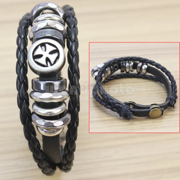 Холодный Металл Мужчины Крест Шипованных Плетеный ИСКУССТВЕННАЯ Кожа Серфер