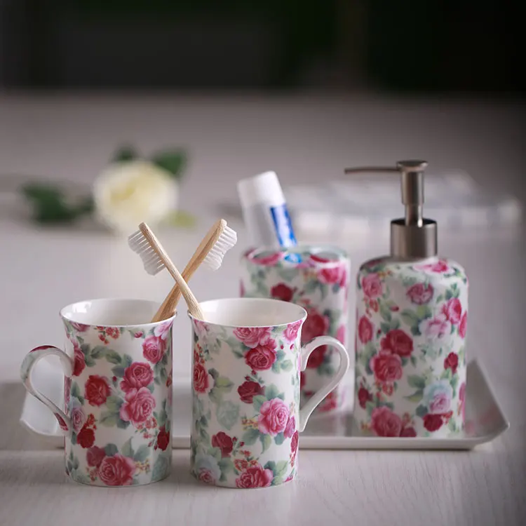 Soap Dish Dispenser Toothbrush Holder &amp Tumbler Ceramic 5-Piece Bone China Bathroom Accessory Set | Дом и сад